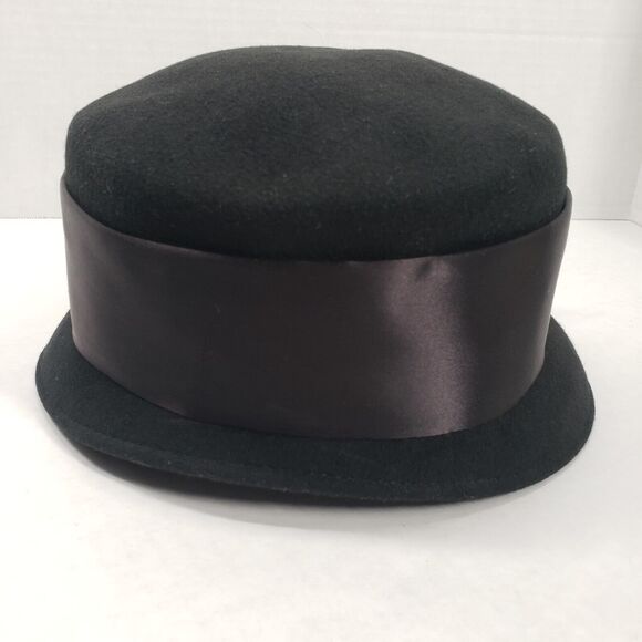 Vintage TinaToo Wool Cloche Hat Womens One Size Black Bollman Felt Ribbon Bow - Picture 15 of 16